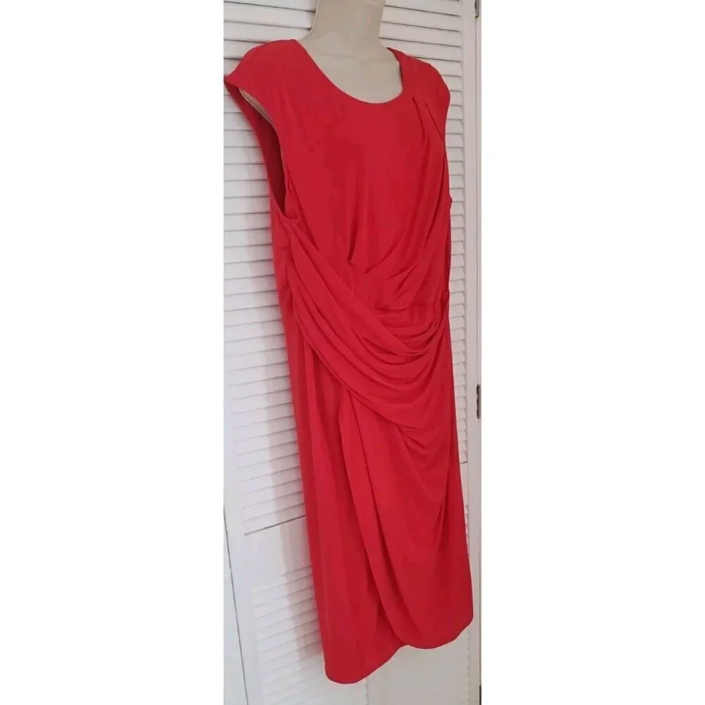 NEW NANETTE LEPORE CANDY APPLE RED FRONT DRAPERY FAUX WRAP MIDI DRESS SZ 14 - Picture 2 of 7